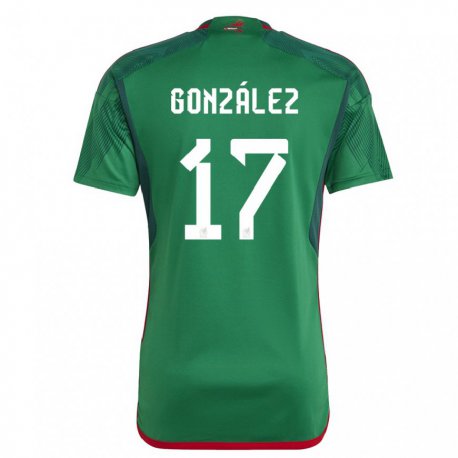Kandiny Niño Camiseta México Alison Gonzalez #17 Verde 1ª Equipación 22-24 La Camisa Chile