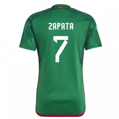 Kandiny Niño Camiseta México Angel Zapata #7 Verde 1ª Equipación 22-24 La Camisa Chile
