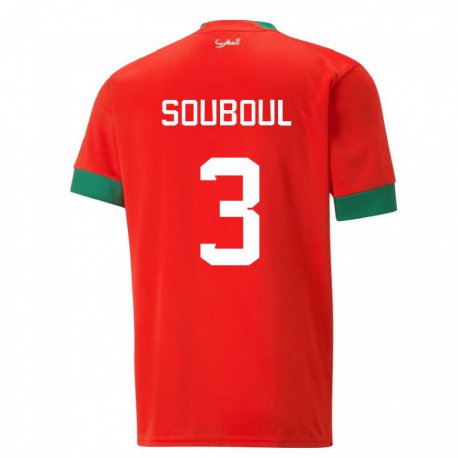 Kandiny Niño Camiseta Marruecos Mohamed Souboul #3 Rojo 1ª Equipación 22-24 La Camisa Chile