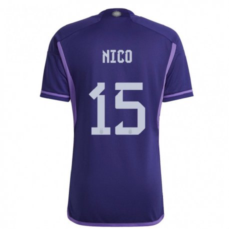 Kandiny Niño Camiseta Argentina Nico  #15 Morado 2ª Equipación 22-24 La Camisa Chile