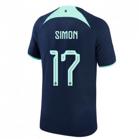 Kandiny Niño Camiseta Australia Kyah Simon #17 Azul Oscuro 2ª Equipación 22-24 La Camisa Chile