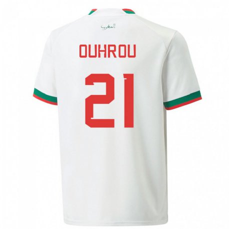 Kandiny Niño Camiseta Marruecos Marouane Ouhrou #21 Blanco 2ª Equipación 22-24 La Camisa Chile