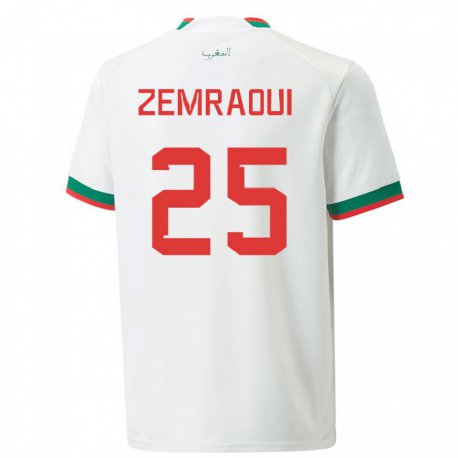 Kandiny Niño Camiseta Marruecos Oussama Zemraoui #25 Blanco 2ª Equipación 22-24 La Camisa Chile