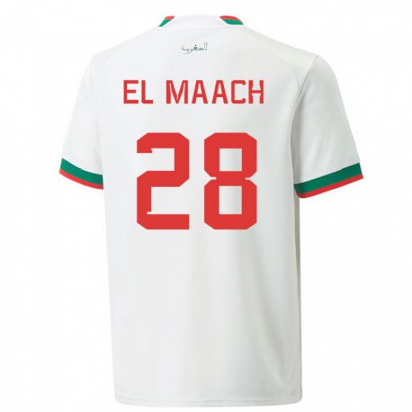 Kandiny Niño Camiseta Marruecos Fouad El Maach #28 Blanco 2ª Equipación 22-24 La Camisa Chile