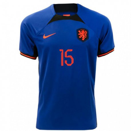 Kandiny Niño Camiseta Países Bajos Inessa Kaagman #15 Azul Real 2ª Equipación 22-24 La Camisa Chile