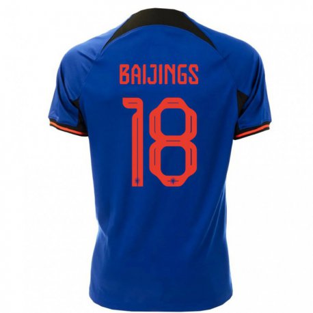 Kandiny Niño Camiseta Países Bajos Jill Baijings #18 Azul Real 2ª Equipación 22-24 La Camisa Chile