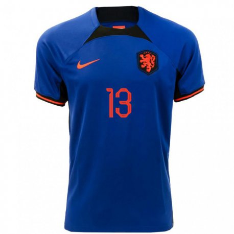 Kandiny Niño Camiseta Países Bajos Noa Malik Dundas #13 Azul Real 2ª Equipación 22-24 La Camisa Chile
