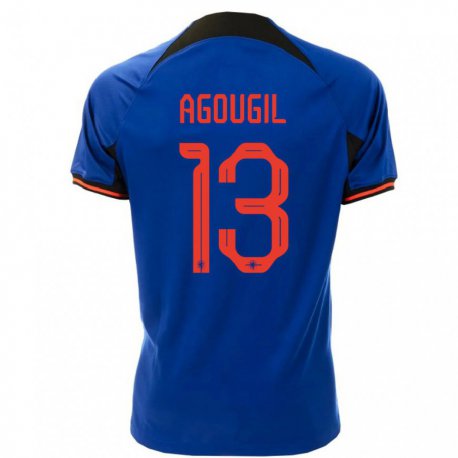 Kandiny Niño Camiseta Países Bajos Oualid Agougil #13 Azul Real 2ª Equipación 22-24 La Camisa Chile