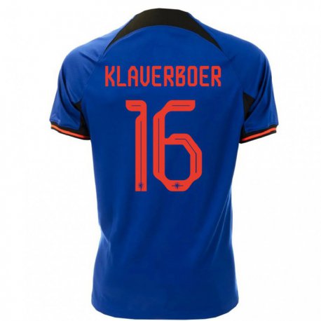 Kandiny Niño Camiseta Países Bajos Bernt Klaverboer #16 Azul Real 2ª Equipación 22-24 La Camisa Chile