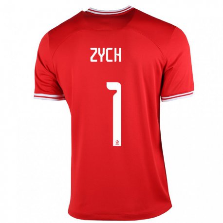Kandiny Niño Camiseta Polonia Oliwier Zych #1 Rojo 2ª Equipación 22-24 La Camisa Chile