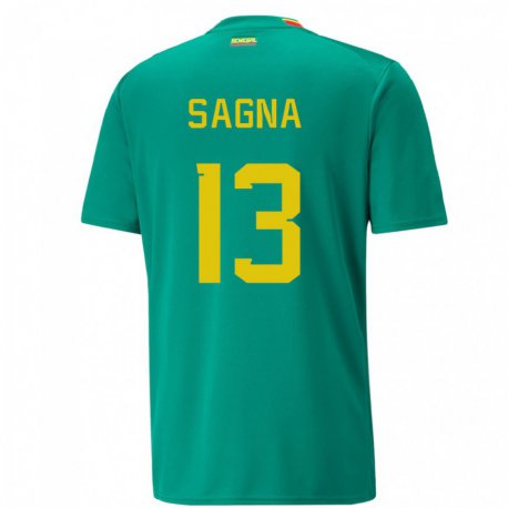 Kandiny Niño Camiseta Senegal Jeannette Sagna #13 Verde 2ª Equipación 22-24 La Camisa Chile