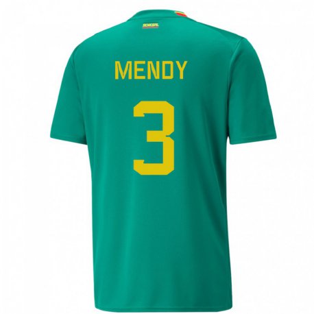 Kandiny Niño Camiseta Senegal Formose Mendy #3 Verde 2ª Equipación 22-24 La Camisa Chile