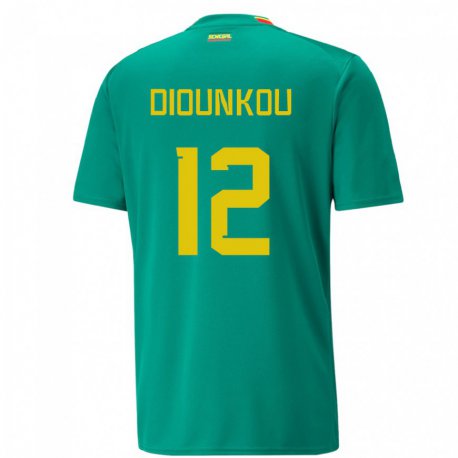 Kandiny Niño Camiseta Senegal Alpha Diounkou #12 Verde 2ª Equipación 22-24 La Camisa Chile