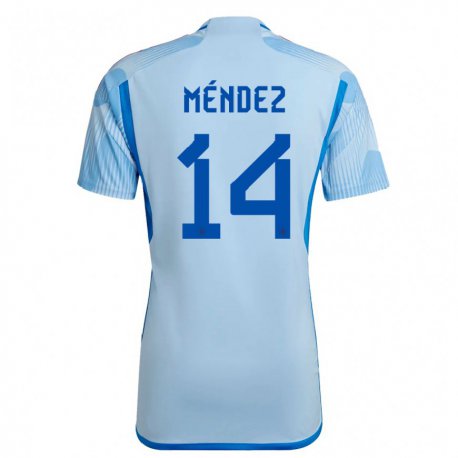 Kandiny Niño Camiseta España Maria Mendez #14 Cielo Azul 2ª Equipación 22-24 La Camisa Chile