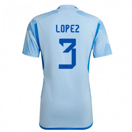 Kandiny Niño Camiseta España Juan Lopez #3 Cielo Azul 2ª Equipación 22-24 La Camisa Chile
