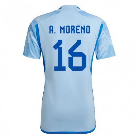 Kandiny Niño Camiseta España Antonio David Moreno #16 Cielo Azul 2ª Equipación 22-24 La Camisa Chile