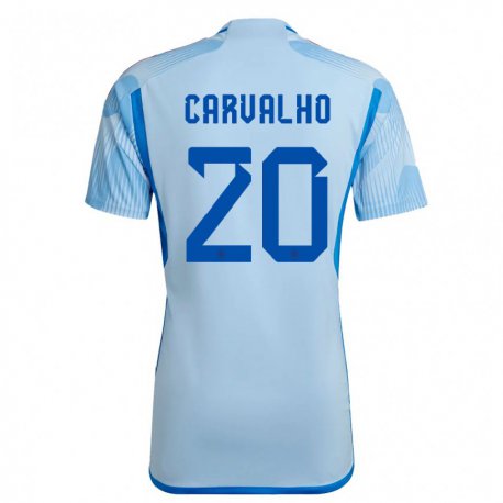 Kandiny Niño Camiseta España Miguel Carvalho #20 Cielo Azul 2ª Equipación 22-24 La Camisa Chile