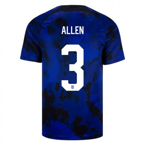 Kandiny Niño Camiseta Estados Unidos Noah Allen #3 Azul Real 2ª Equipación 22-24 La Camisa Chile