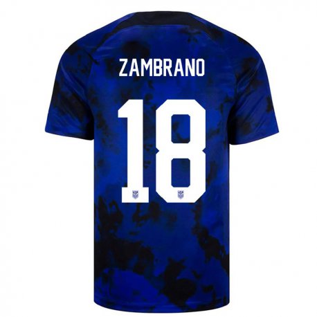 Kandiny Niño Camiseta Estados Unidos Marcos Zambrano #18 Azul Real 2ª Equipación 22-24 La Camisa Chile