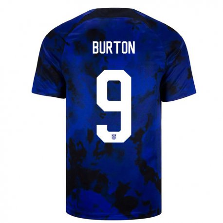 Kandiny Niño Camiseta Estados Unidos Micah Burton #9 Azul Real 2ª Equipación 22-24 La Camisa Chile