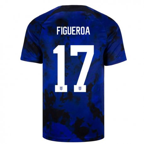 Kandiny Niño Camiseta Estados Unidos Keyrol Figueroa #17 Azul Real 2ª Equipación 22-24 La Camisa Chile