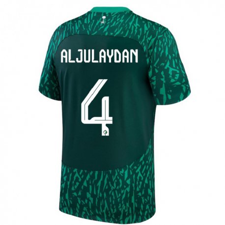 Kandiny Niño Camiseta Arabia Saudita Ahmed Aljulaydan #4 Verde Oscuro 2ª Equipación 22-24 La Camisa Chile
