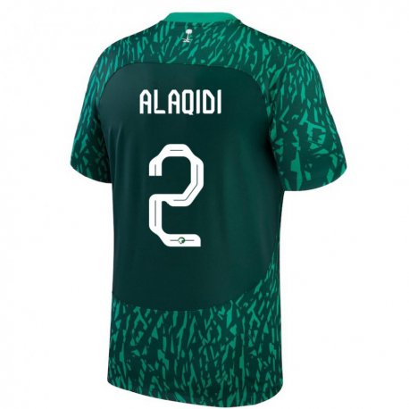 Kandiny Niño Camiseta Arabia Saudita Nawaf Alaqidi #2 Verde Oscuro 2ª Equipación 22-24 La Camisa Chile