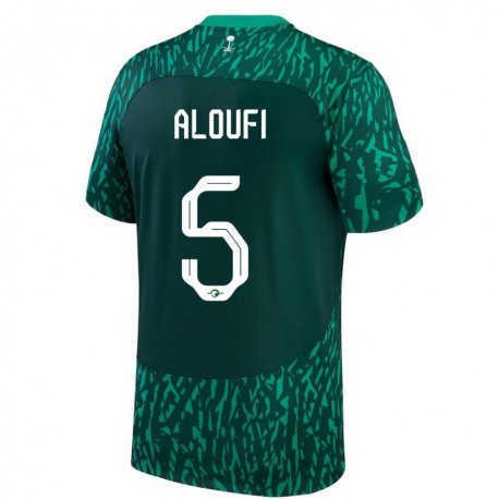 Kandiny Niño Camiseta Arabia Saudita Mohammed Aloufi #5 Verde Oscuro 2ª Equipación 22-24 La Camisa Chile