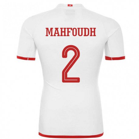 Kandiny Niño Camiseta Túnez Dhikra Mahfoudh #2 Blanco 2ª Equipación 22-24 La Camisa Chile
