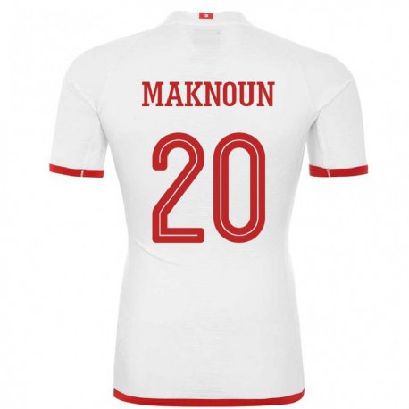 Kandiny Niño Camiseta Túnez Leila Maknoun #20 Blanco 2ª Equipación 22-24 La Camisa Chile