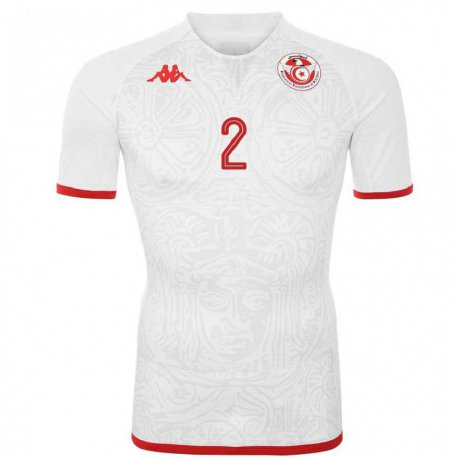 Kandiny Niño Camiseta Túnez Mahmoud Gharbel #2 Blanco 2ª Equipación 22-24 La Camisa Chile