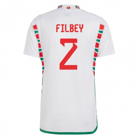 Kandiny Niño Camiseta Gales Anna Filbey #2 Blanco 2ª Equipación 22-24 La Camisa Chile