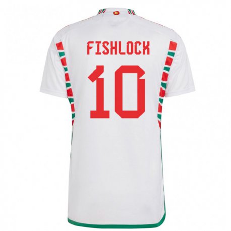 Kandiny Niño Camiseta Gales Jessica Fishlock #10 Blanco 2ª Equipación 22-24 La Camisa Chile