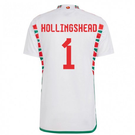 Kandiny Niño Camiseta Gales Ronnie Hollingshead #1 Blanco 2ª Equipación 22-24 La Camisa Chile