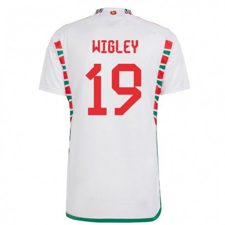 Kandiny Niño Camiseta Gales Morgan Wigley #19 Blanco 2ª Equipación 22-24 La Camisa Chile
