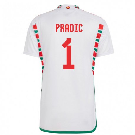 Kandiny Niño Camiseta Gales James Pradic #1 Blanco 2ª Equipación 22-24 La Camisa Chile