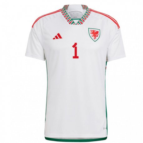 Kandiny Niño Camiseta Gales James Pradic #1 Blanco 2ª Equipación 22-24 La Camisa Chile