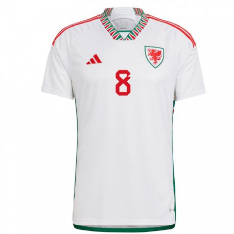 Kandiny Niño Camiseta Gales Luke Harris #8 Blanco 2ª Equipación 22-24 La Camisa Chile