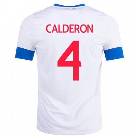 Kandiny Niño Camiseta Costa Rica Brandon Calderon #4 Blanco 2ª Equipación 22-24 La Camisa Chile
