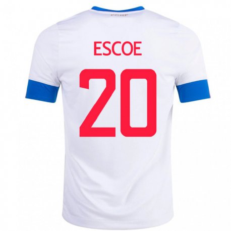 Kandiny Niño Camiseta Costa Rica Enyel Escoe #20 Blanco 2ª Equipación 22-24 La Camisa Chile