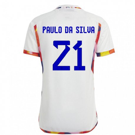 Kandiny Niño Camiseta Bélgica Thiago Paulo Da Silva #21 Blanco 2ª Equipación 22-24 La Camisa Chile