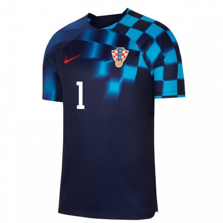 Kandiny Niño Camiseta Croacia Dominik Kotarski #1 Azul Oscuro 2ª Equipación 22-24 La Camisa Chile