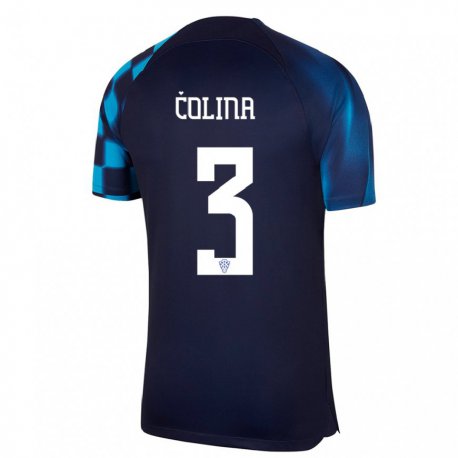 Kandiny Niño Camiseta Croacia David Colina #3 Azul Oscuro 2ª Equipación 22-24 La Camisa Chile