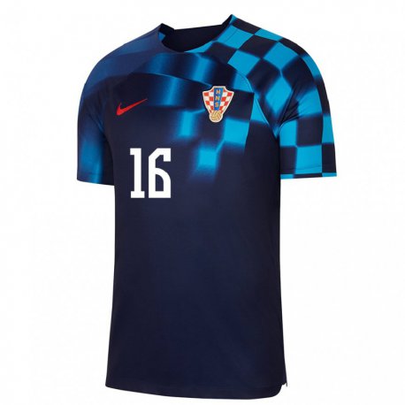 Kandiny Niño Camiseta Croacia Dominik Prpic #16 Azul Oscuro 2ª Equipación 22-24 La Camisa Chile