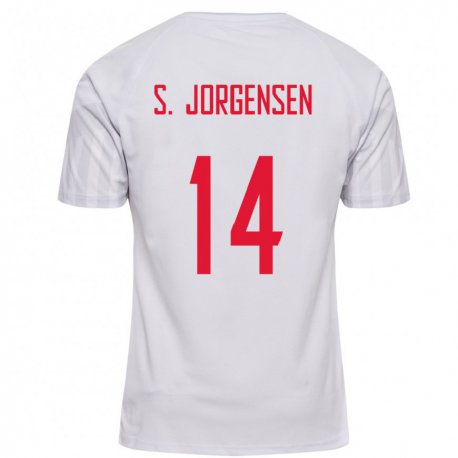 Kandiny Niño Camiseta Dinamarca Sebastian Jorgensen #14 Blanco 2ª Equipación 22-24 La Camisa Chile