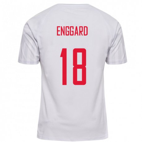 Kandiny Niño Camiseta Dinamarca Mads Enggard #18 Blanco 2ª Equipación 22-24 La Camisa Chile
