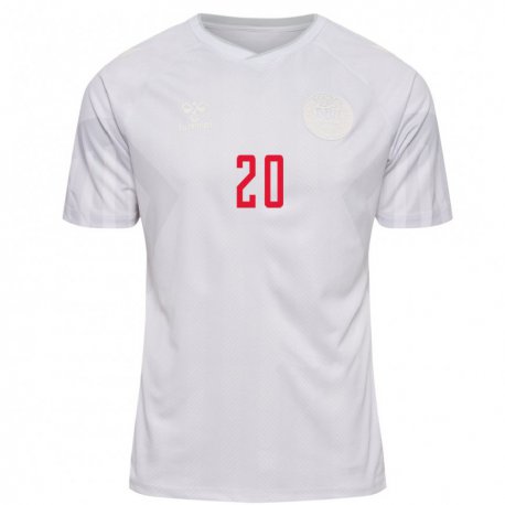 Kandiny Niño Camiseta Dinamarca Gustav Christensen #20 Blanco 2ª Equipación 22-24 La Camisa Chile