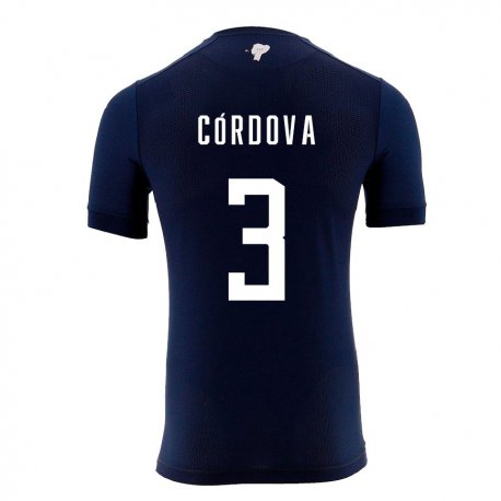 Kandiny Niño Camiseta Ecuador Luis Cordova #3 Azul Marino 2ª Equipación 22-24 La Camisa Chile