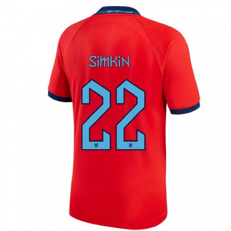 Kandiny Niño Camiseta Inglaterra Tommy Simkin #22 Rojo 2ª Equipación 22-24 La Camisa Chile