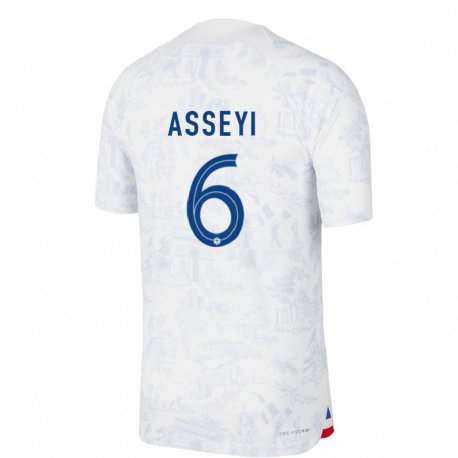 Kandiny Niño Camiseta Francia Viviane Asseyi #6 Blanco Azul 2ª Equipación 22-24 La Camisa Chile